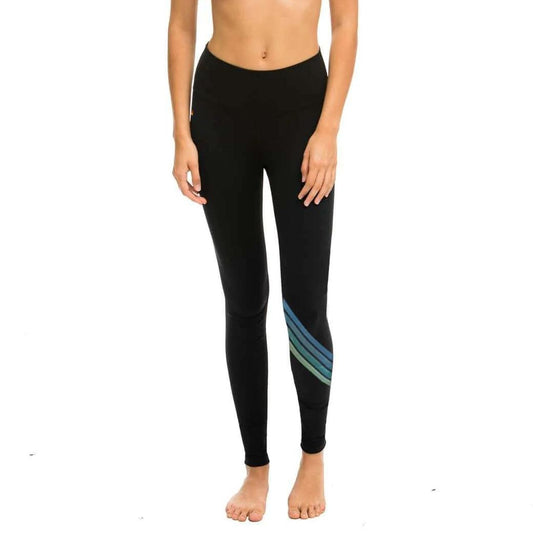 Aviator Nation Chevron 5 Stripe Leggings Black Blue Medium