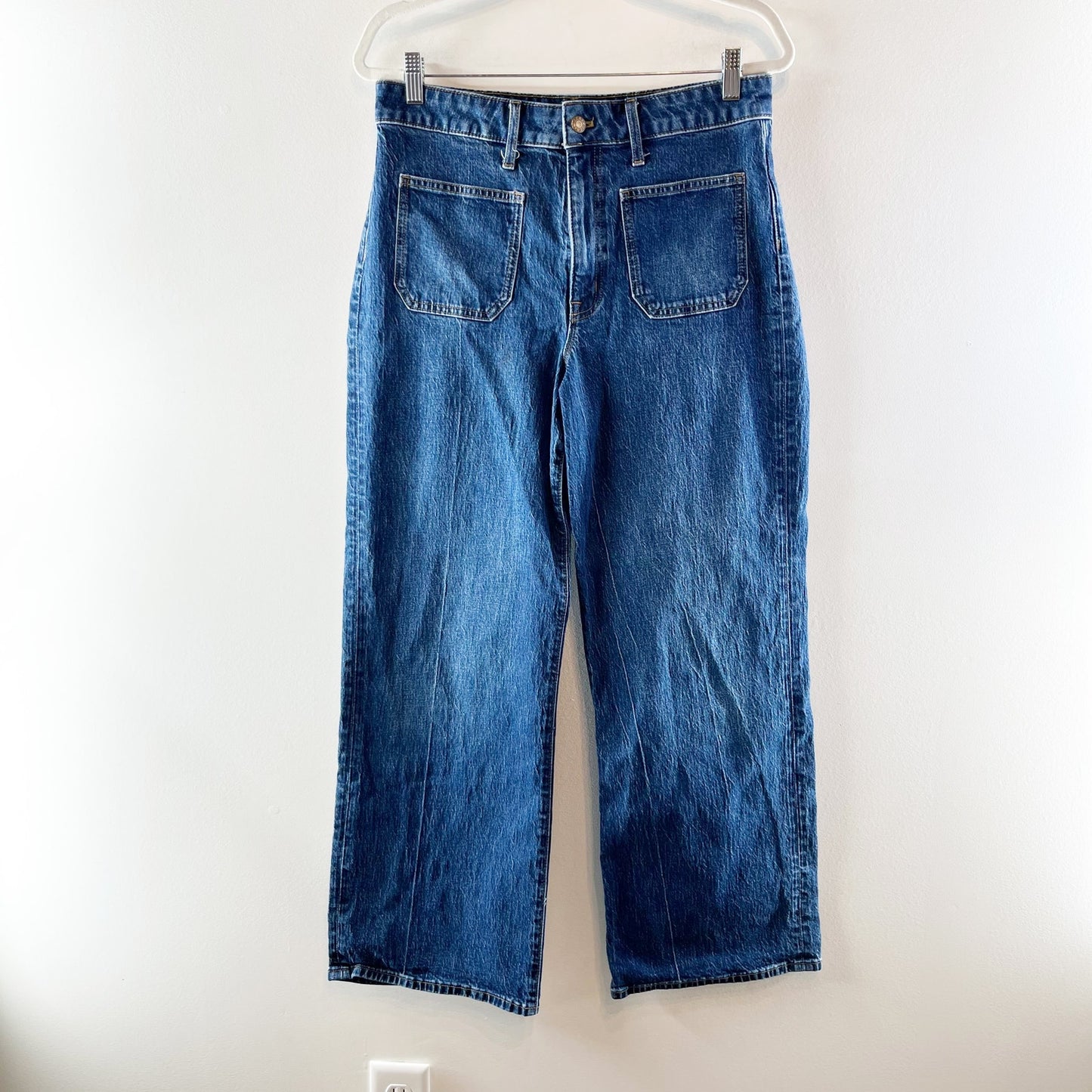 J. Crew Curvy Full Length Slim Wide Leg Jeans in All Day Stretch Blue 30 / 10