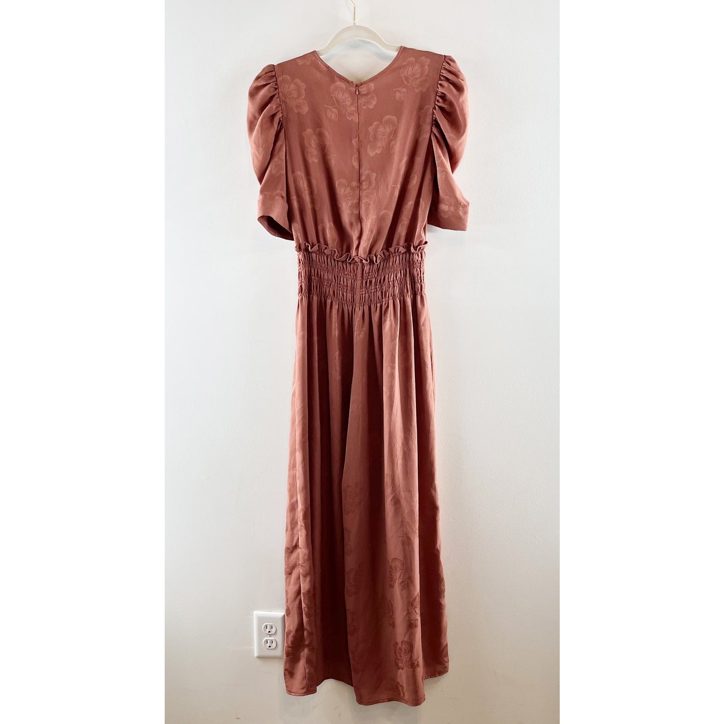 Current Air by Anthropologie Castille Jacquard Satin Wide leg Jumpsuit Pink XS