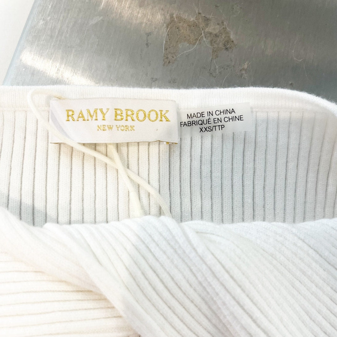 Ramy Brook Twist Detail Cut Out Long Sleeve Fitted Knit Sweater White XXS