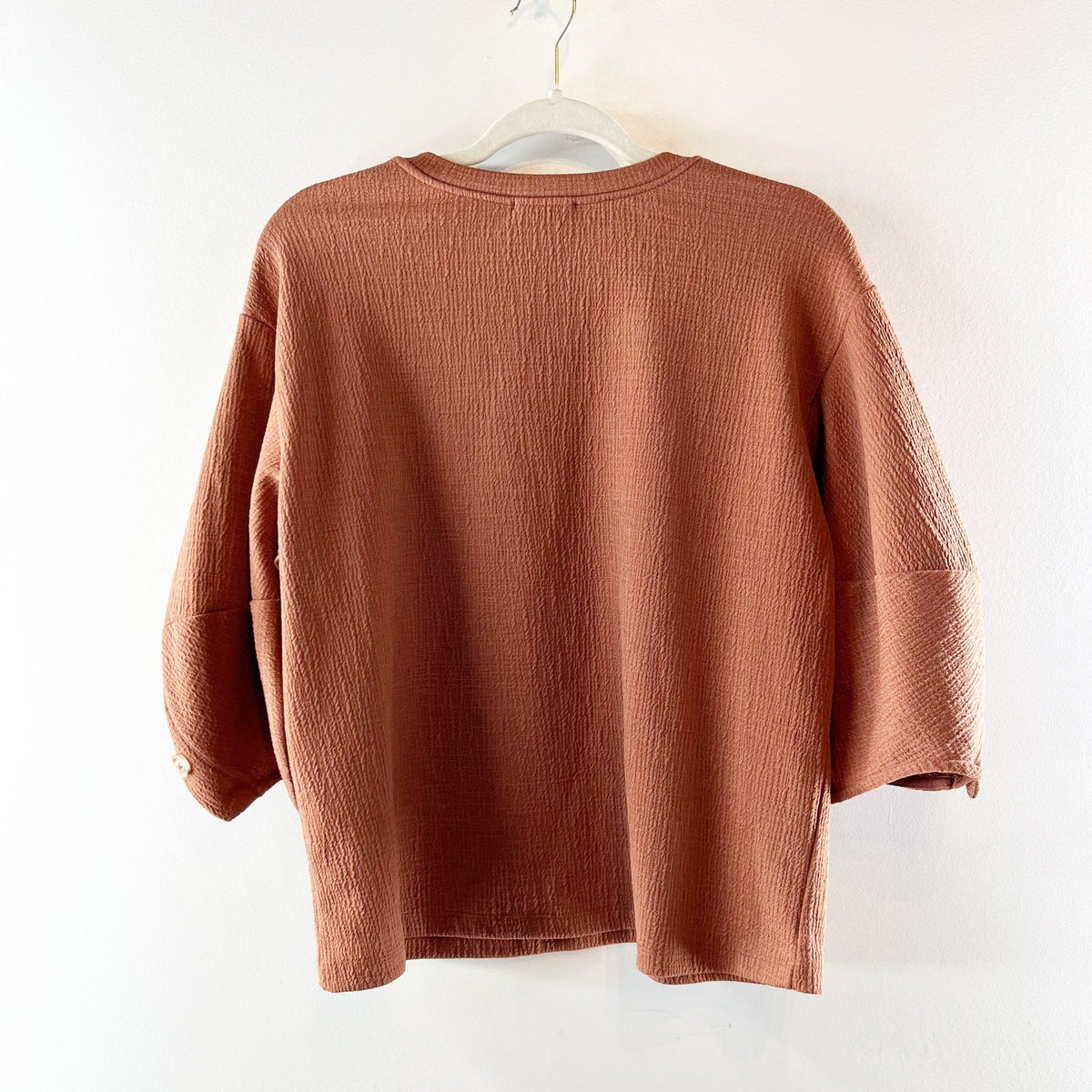 Current Air by Anthropologie Puff Sleeve Round Neck Blouse Rustic Brown Medium