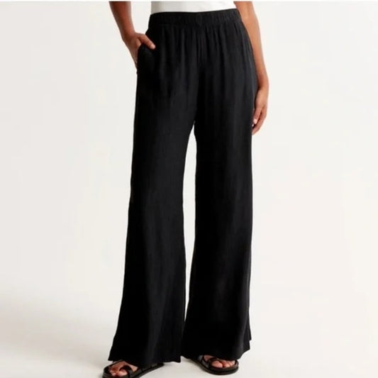 Abercrombie & Fitch Pull On High Rise Wide Leg Pants Black Large Tall