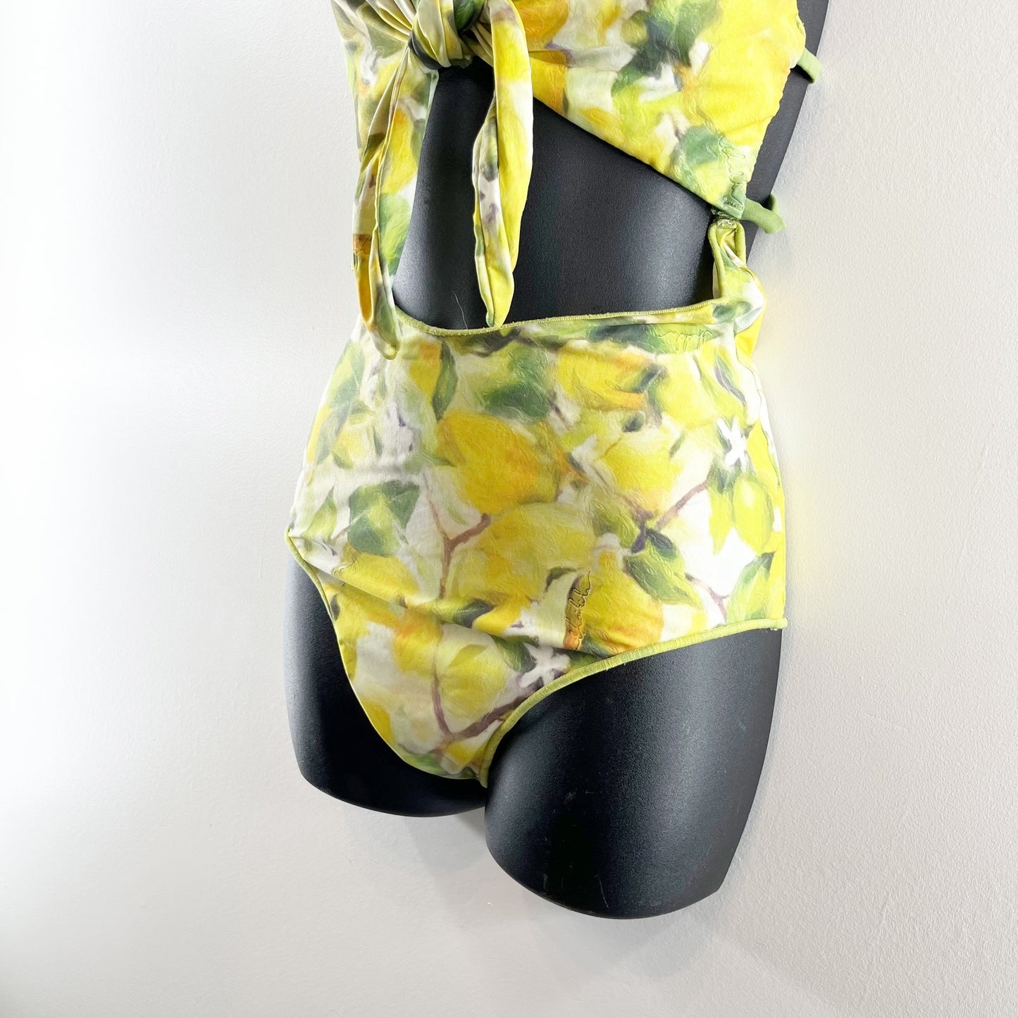 Lemon Print Cutout Strappy Back One Piece Swimsuit Yellow M / L