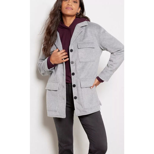 Sanctuary Fisher Car Long Sleeve Buttoned Chest Pocket Oversized Coat Gray Large