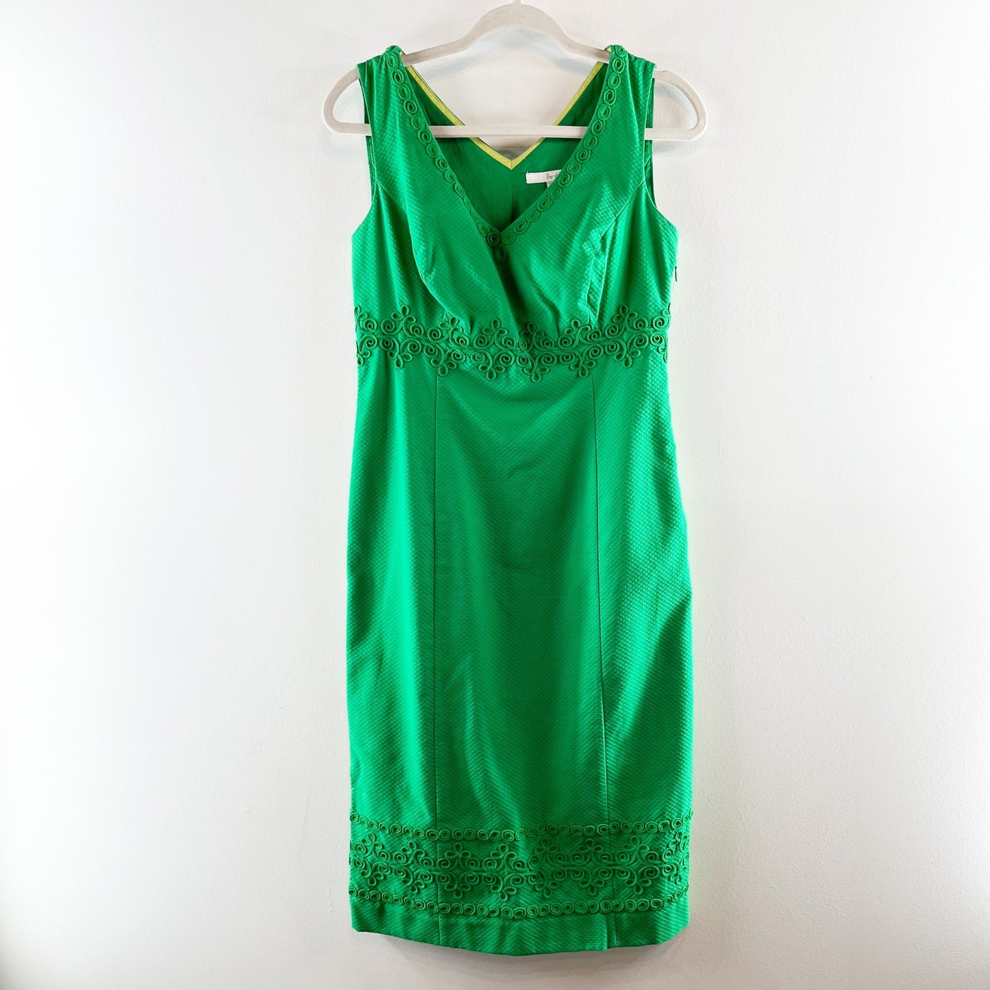 Boden Seville Kelly Sleeveless V-Neck Textured Sheath Midi Dress Green 6 Long