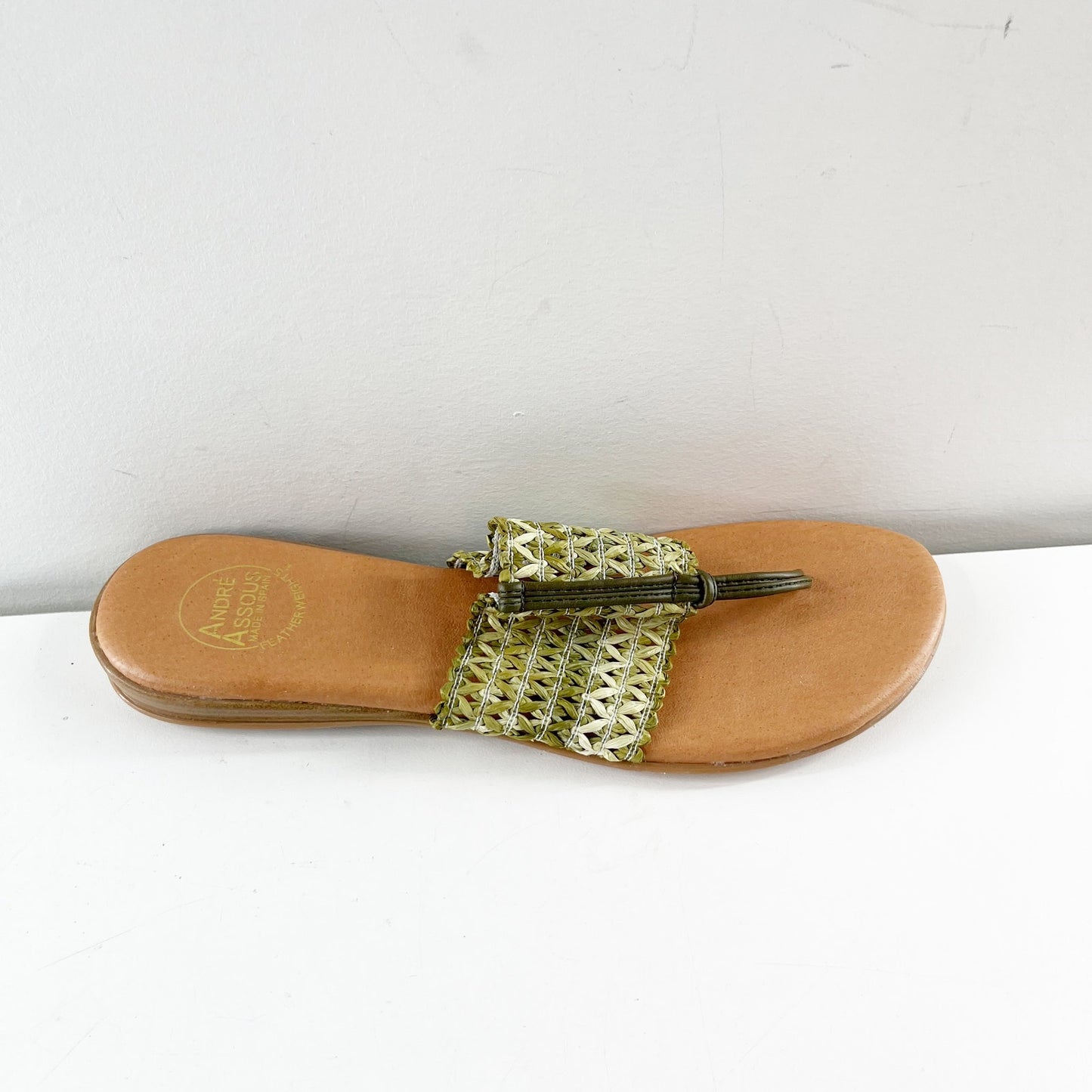 Andre Assous Nice Woven Thong Sandals Green Brown 11