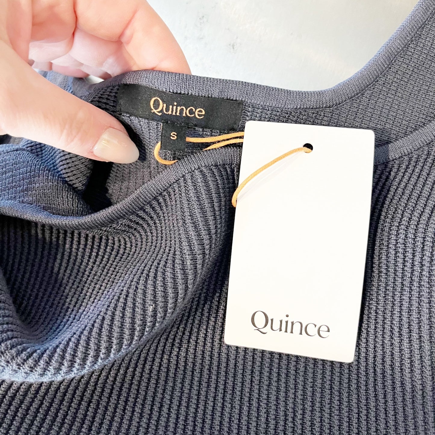 Quince Ribbed Square Neck Cropped Tank Top Gray Blue Small