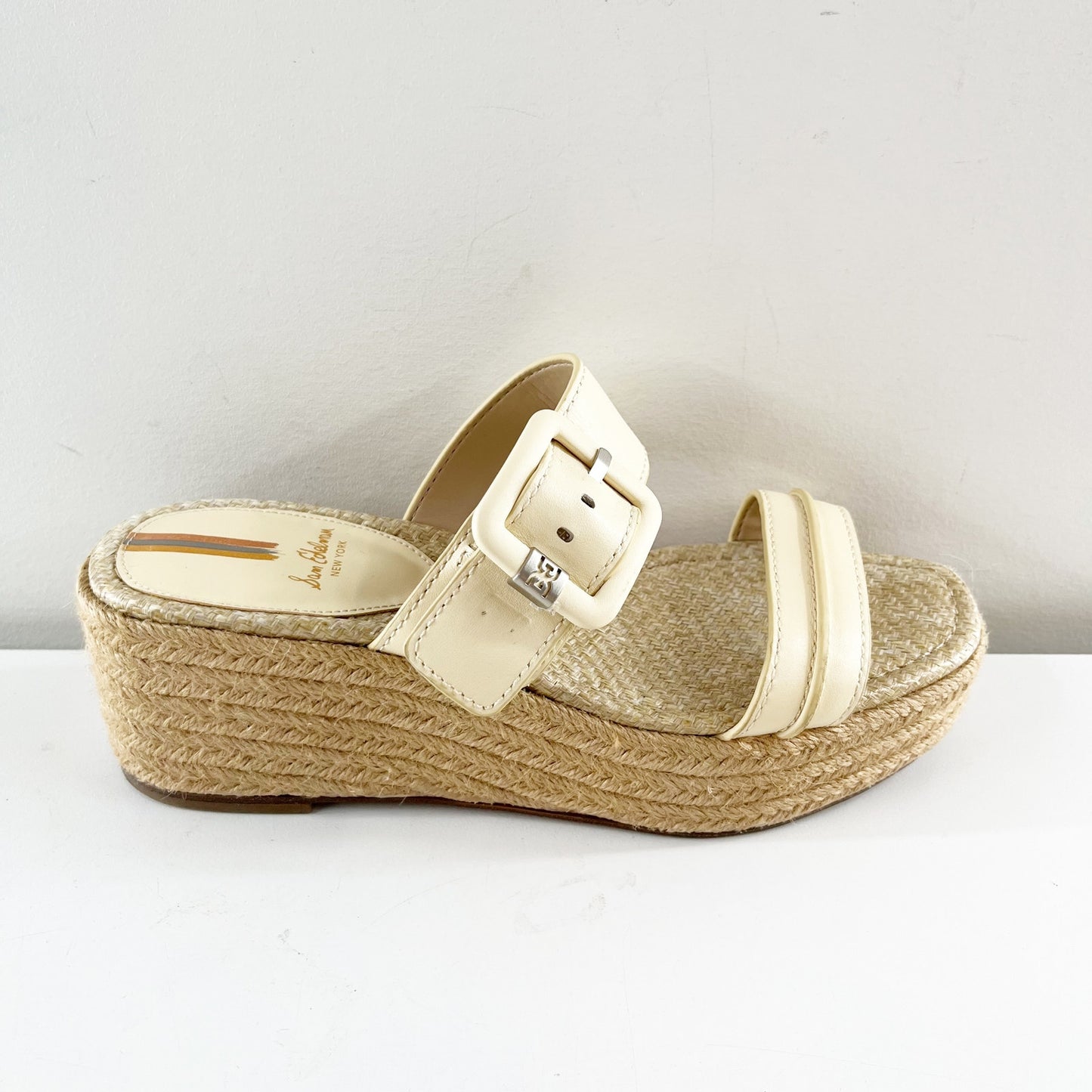 Sam Edelman Carson Platform Wedge Espadrille Sandals Cream 7