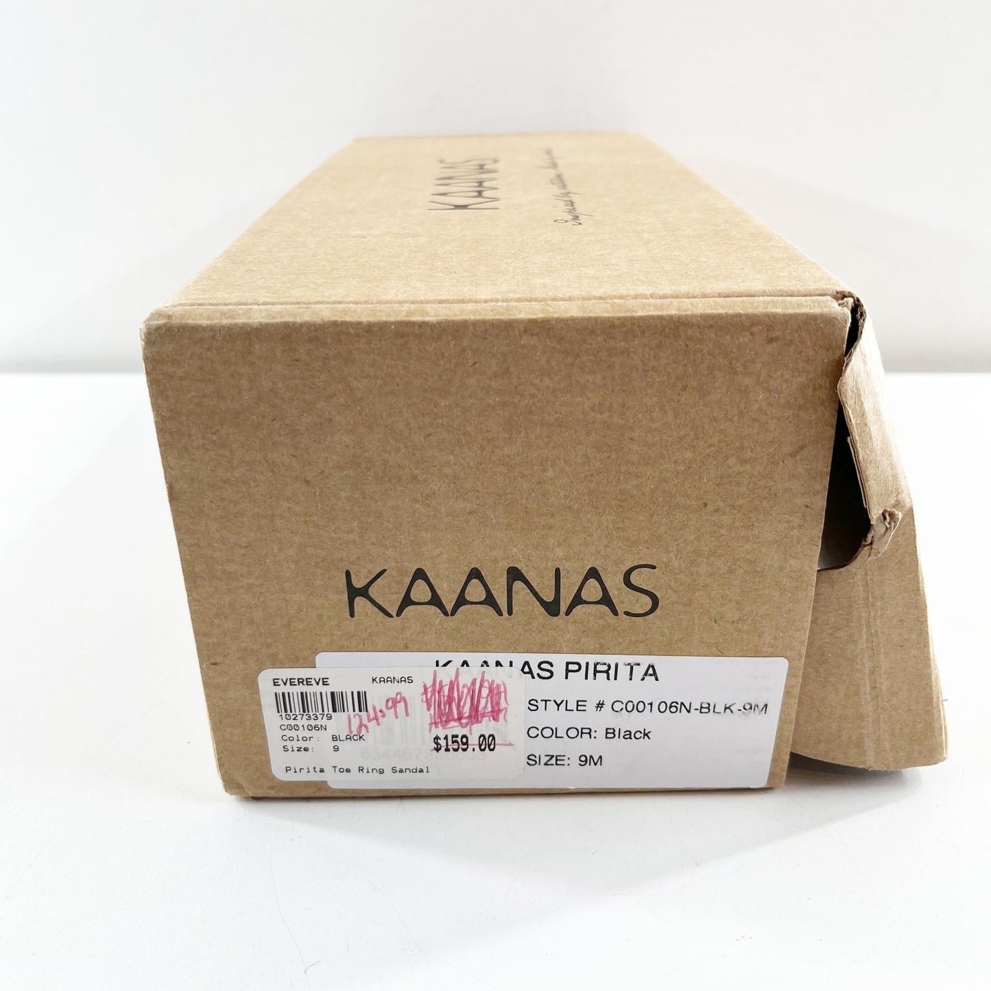 Kaanas Pirita Cowhide Leather Toe Ring Slip On Flat Sandals Black Cream 9