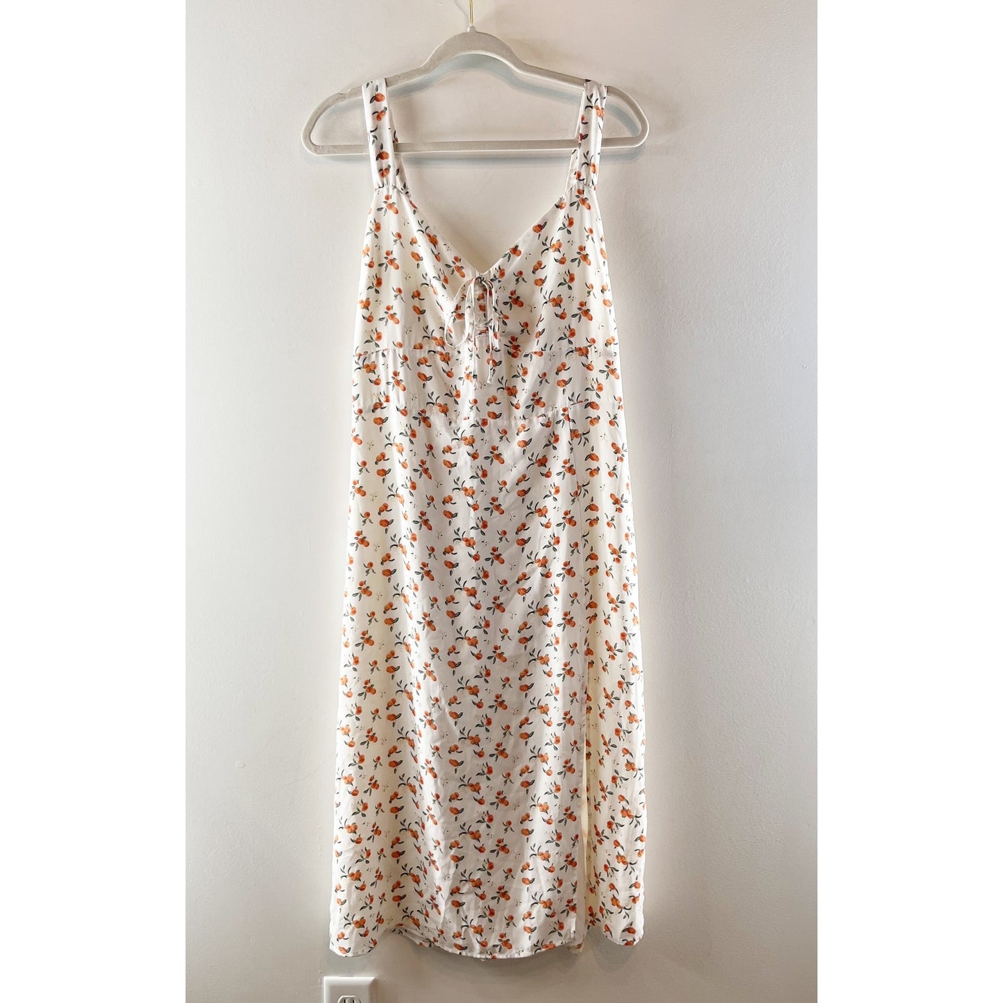 Abercrombie & Fitch Floral V-Neck Slit Cinch-Front Midi Dress White Orange L