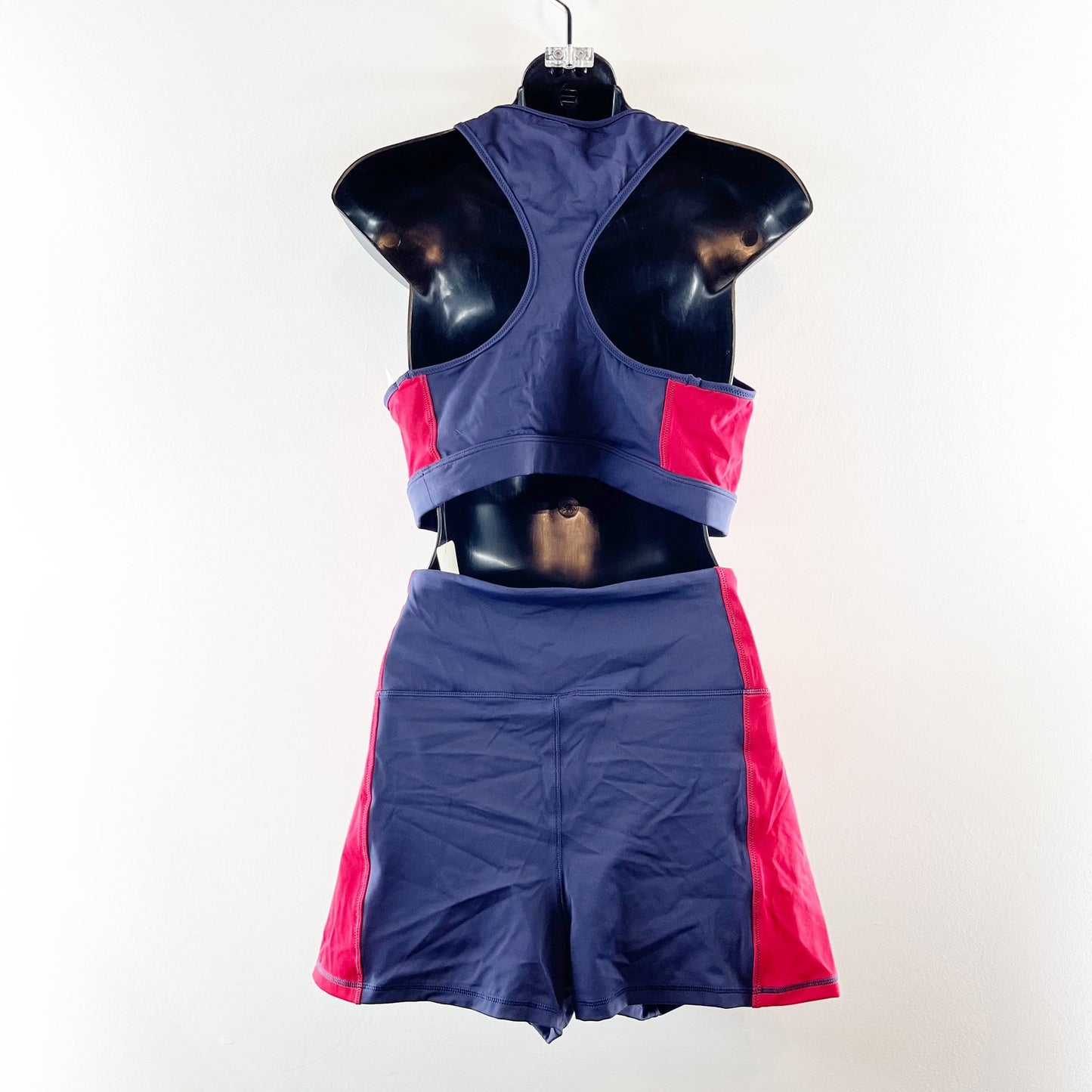 Fabletics Gabriella Swim Top and High Waisted Swim Shorts Navy Blue Red 1X