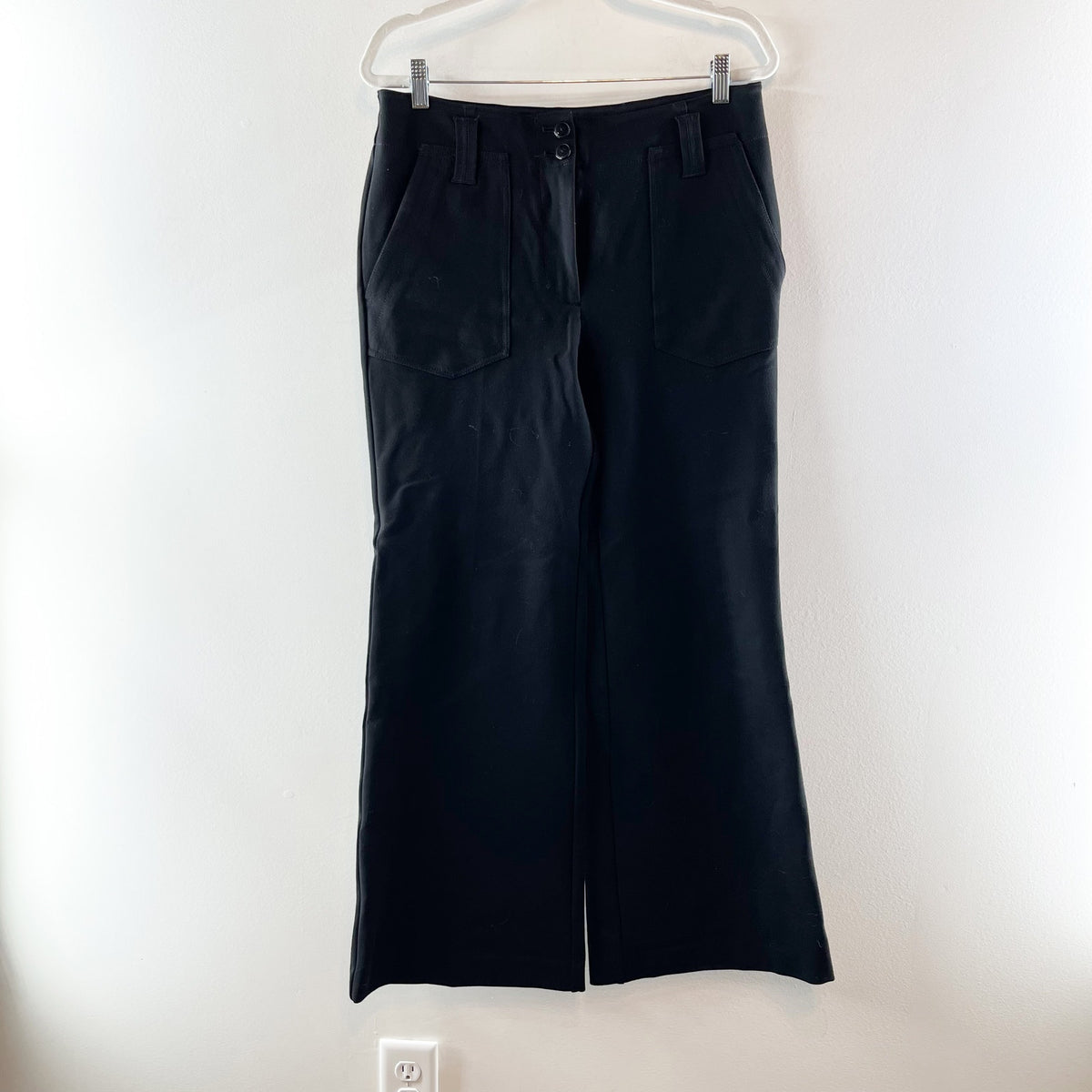 Maeve Anthropologie Naomi High Rise Wide Leg Flare Ponte Pants Black 10