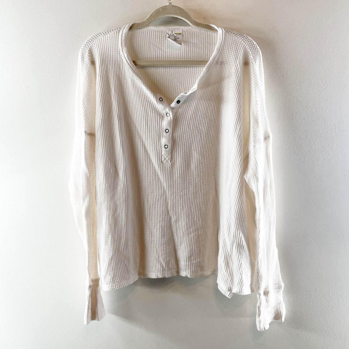OFFLINE by Aerie Long Sleeve Waffle Knit Henley Crewneck Top White Medium