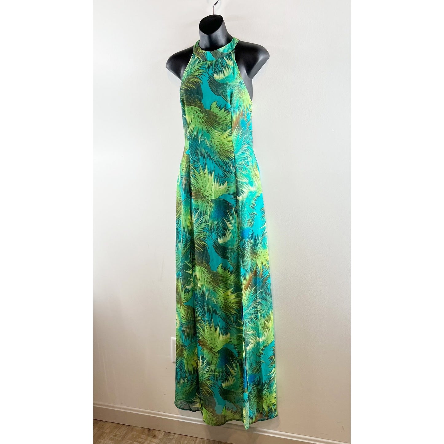 Lulus Tropic Of Discussion Floral Tropical High Neck Maxi Dress Green Medium