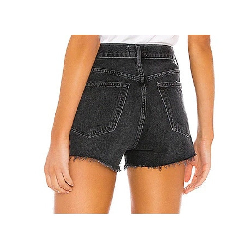 Agolde Parker High Waisted Frayed Hem Vintage Cut Off Short Crash Black 26