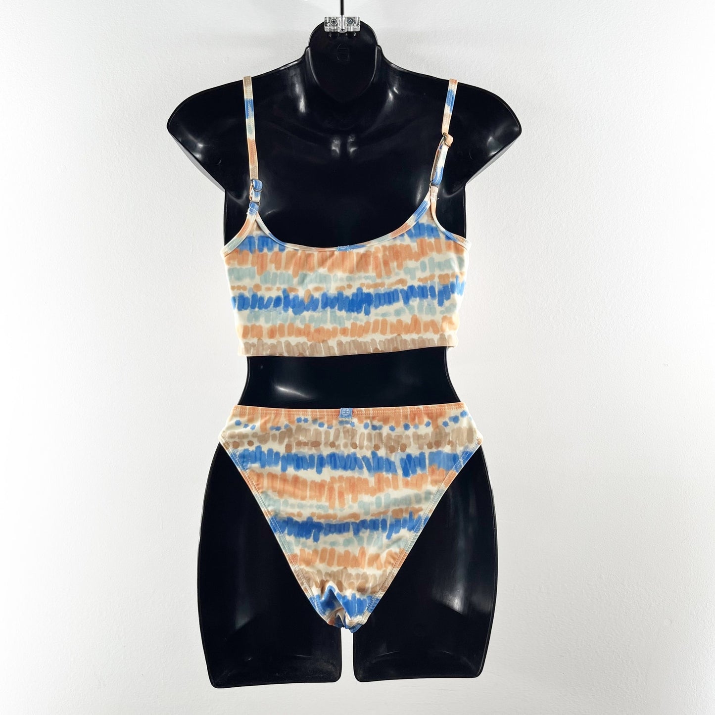 Levitate Longline Tie Dye Two Piece High Cut Bikini White Orange Blue Large
