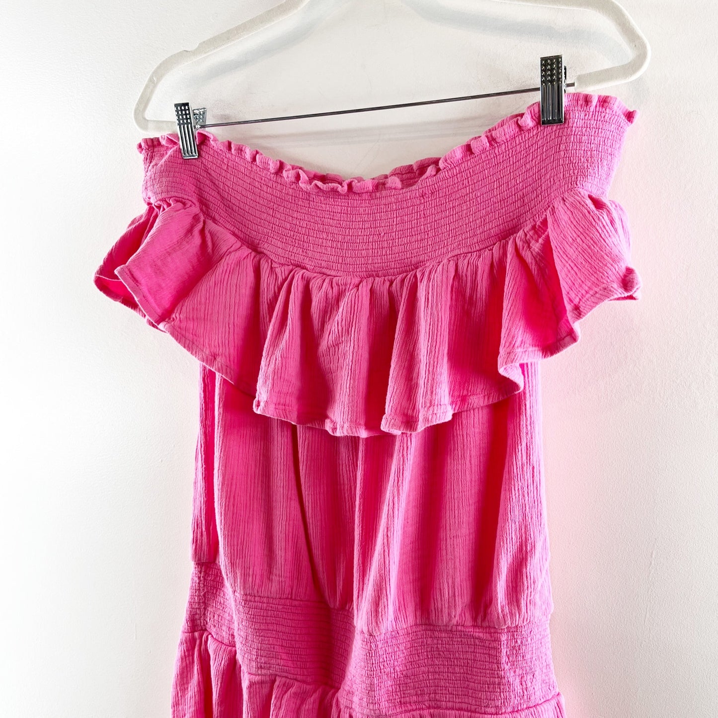 Vineyard Vines Off The Shoulder Ruffle Cotton Gauze Romper Pink Large