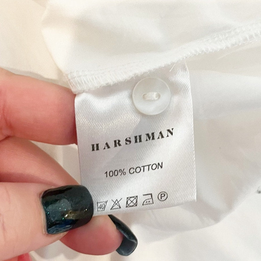 Harshman for Anthropologie 3/4 Sleeve Button-Up Blouse Top White Medium