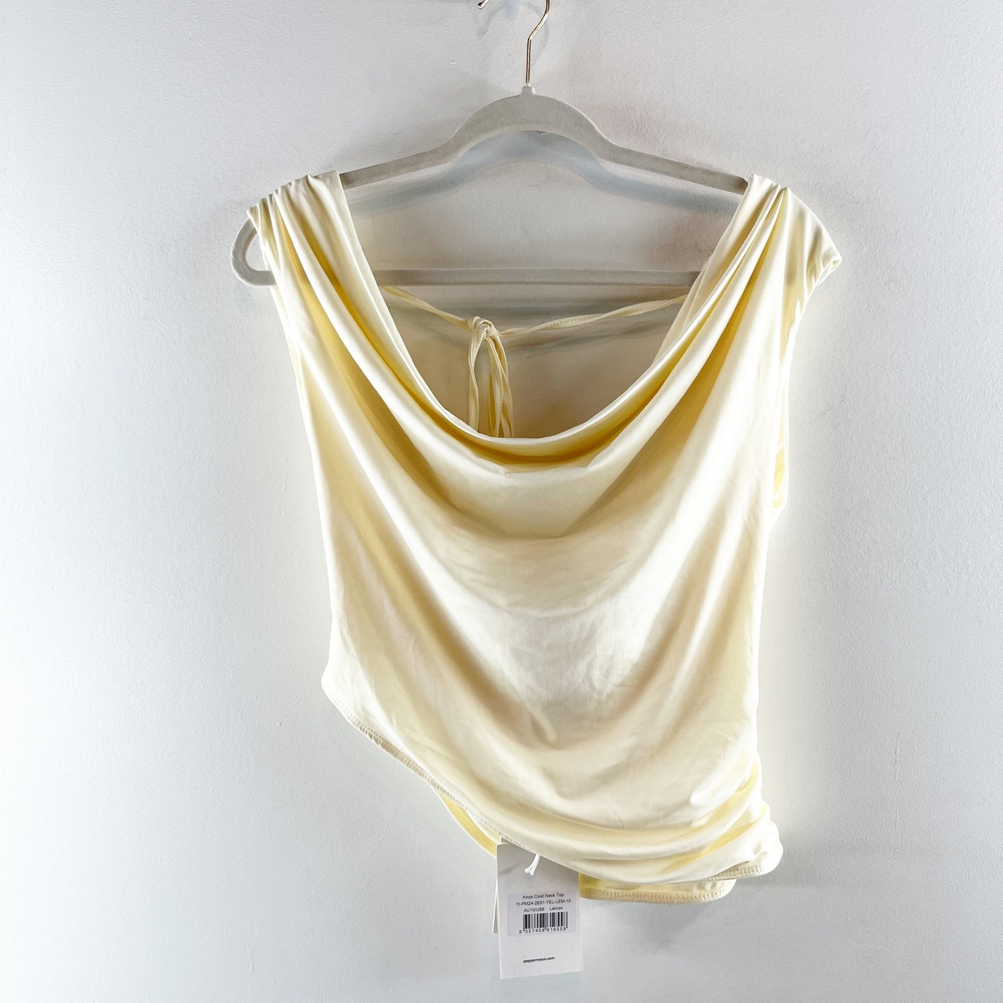Peppermayo Knox Cowl Neck Ruched Blouse Top Lemon Butter Yellow 6