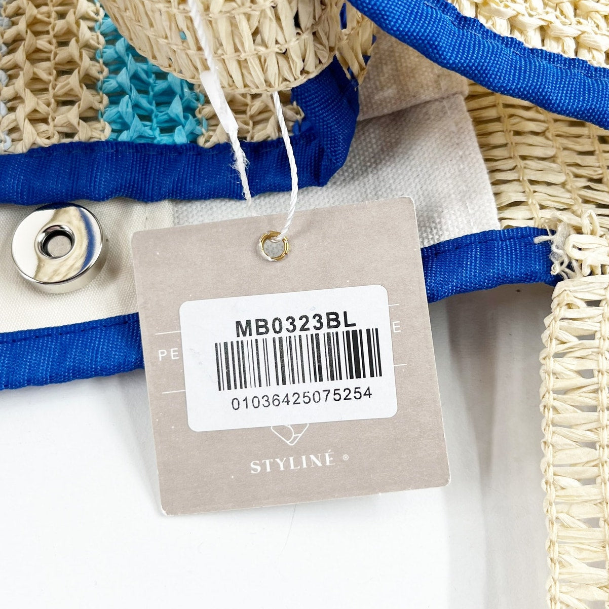 Styline Crochet Striped Beach Tote Bag Tan Blue
