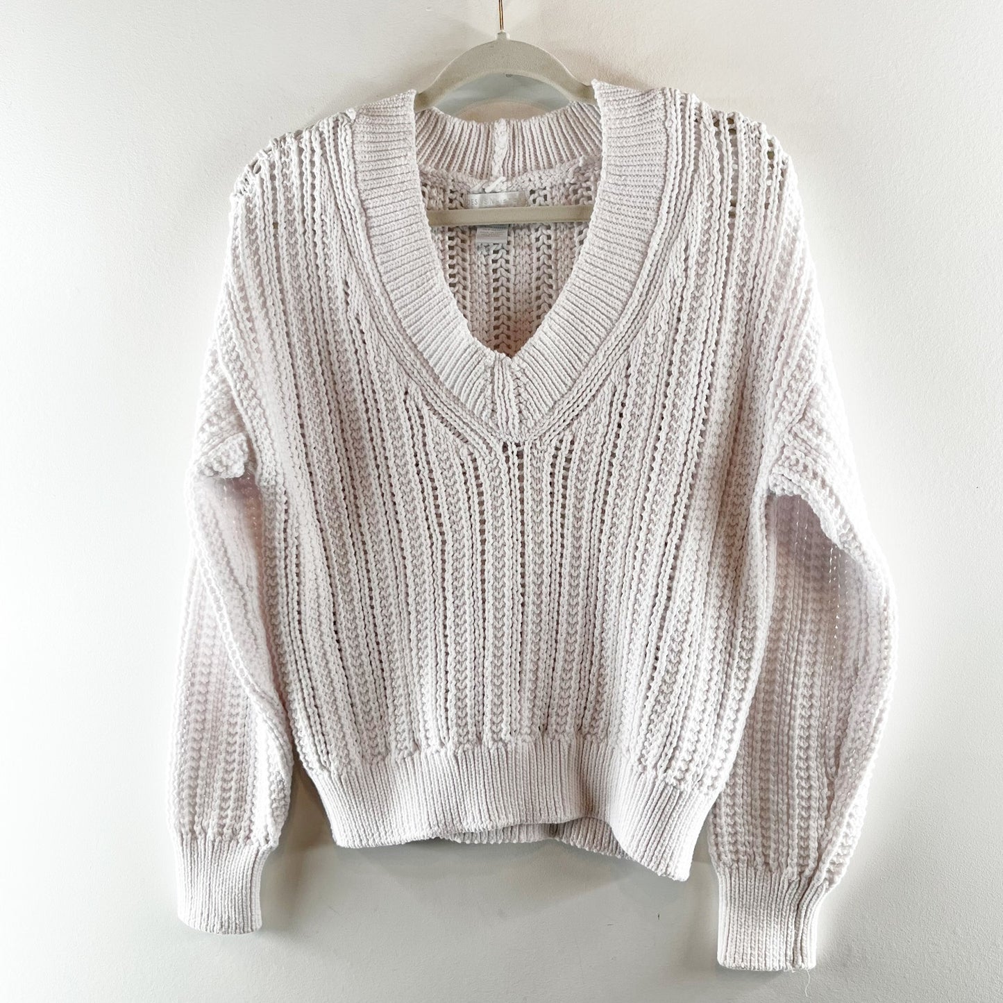 Design History V Neck Long Sleeve Chunky Sweater White XS
