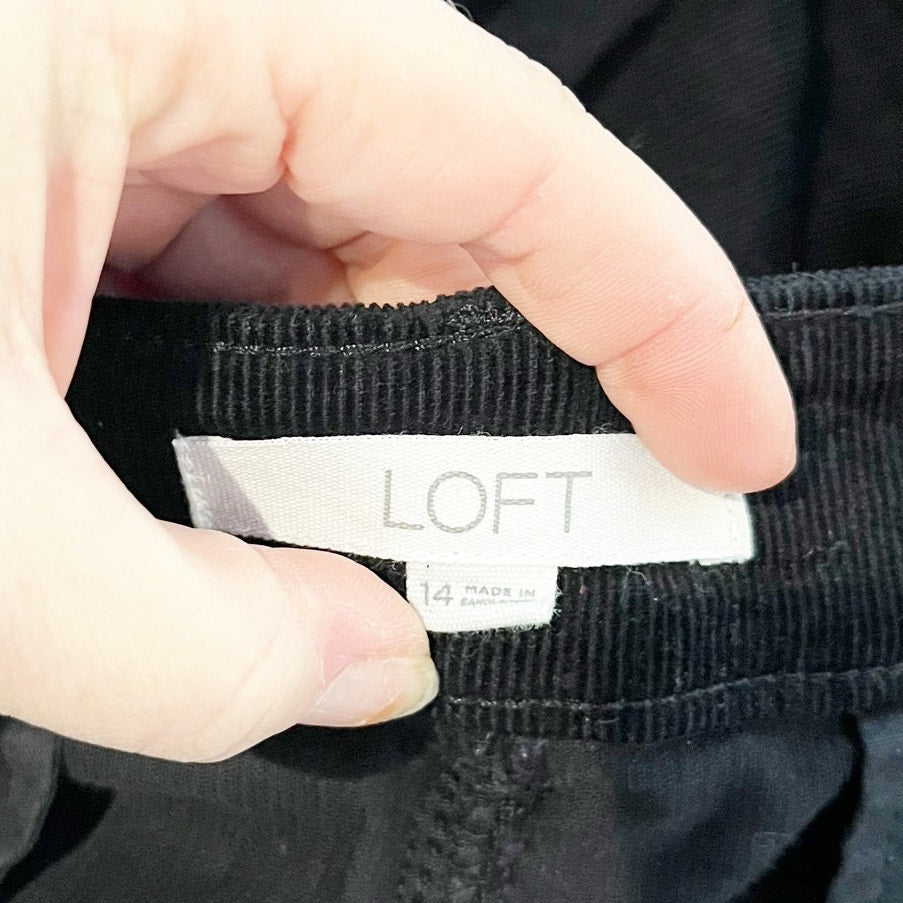 LOFT The Palmer High Rise Wide Leg Corduroy Pants Black 14