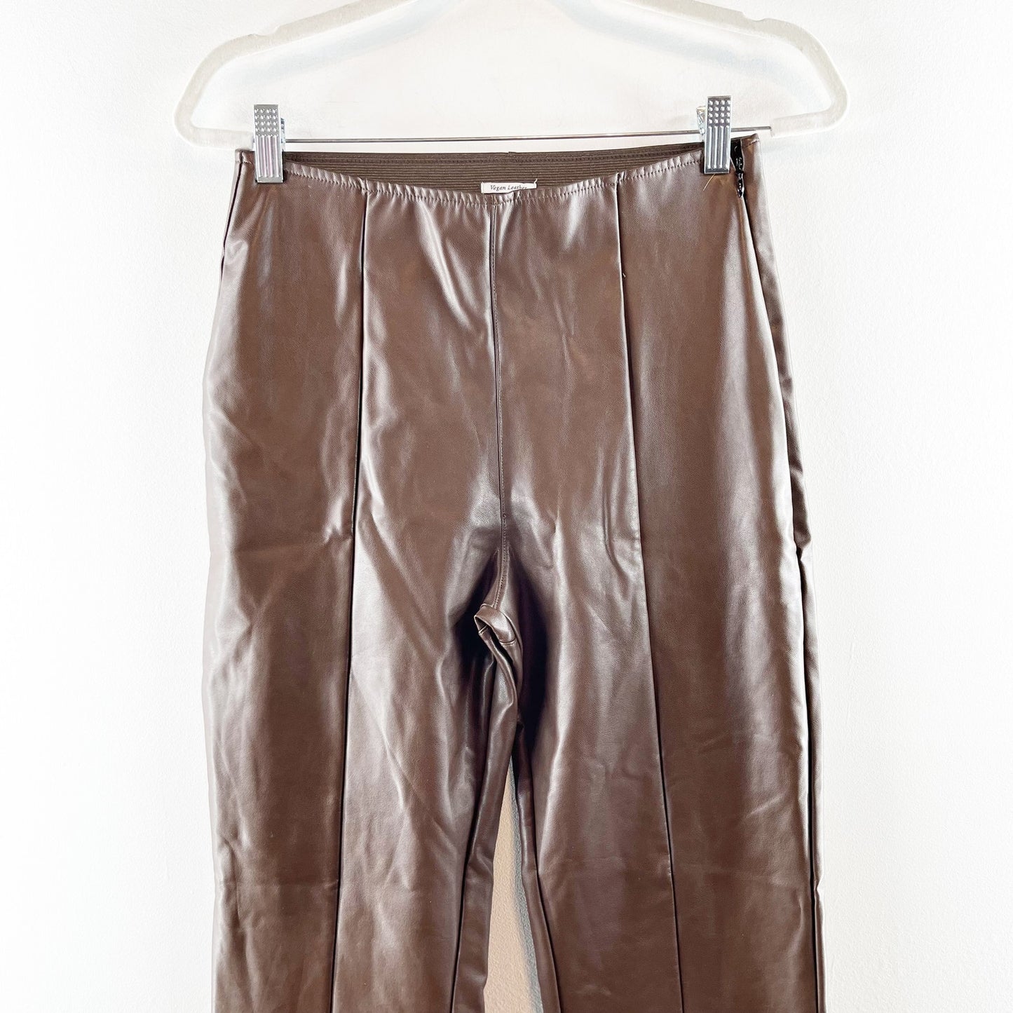 Abercrombie & Fitch Vegan Leather High Rise Pull On Flare Pants Brown Medium