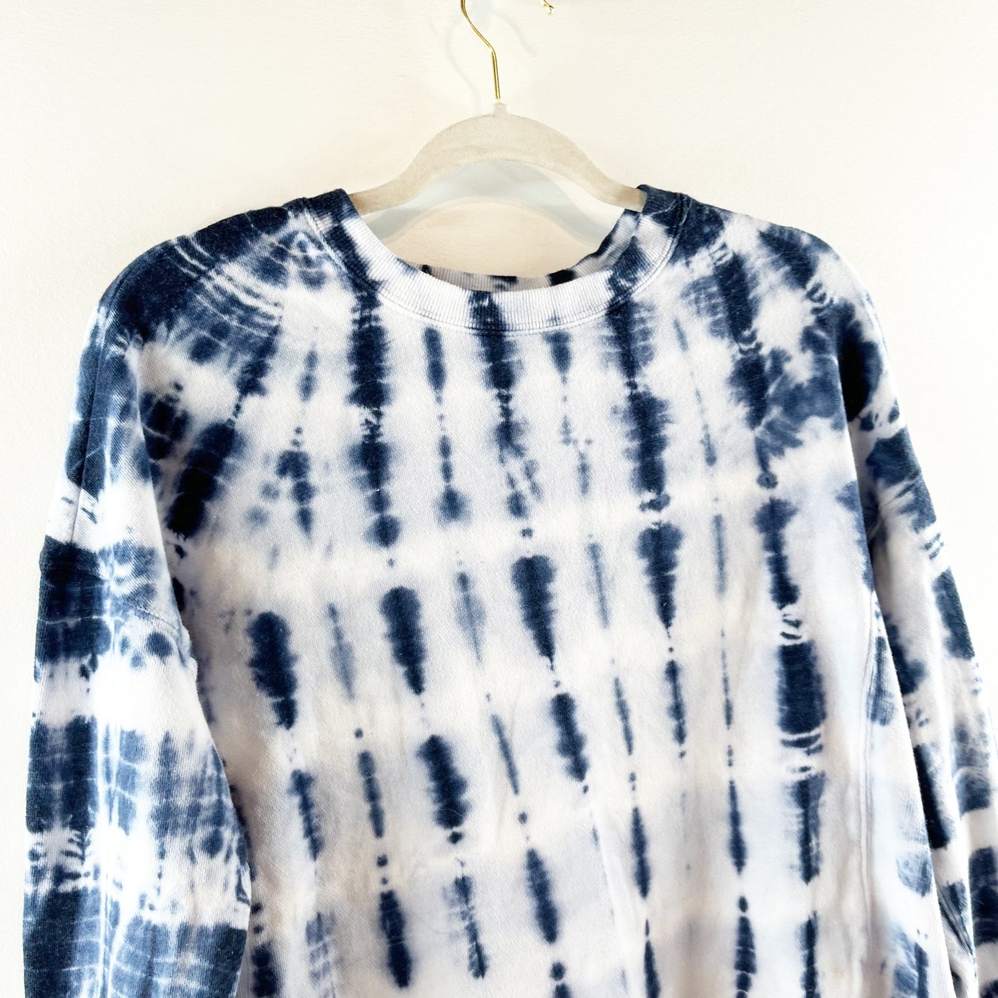 Roan + Ryan Isabella Tie Dye Rib Mix Pullover Sweatshirt Blue White XS