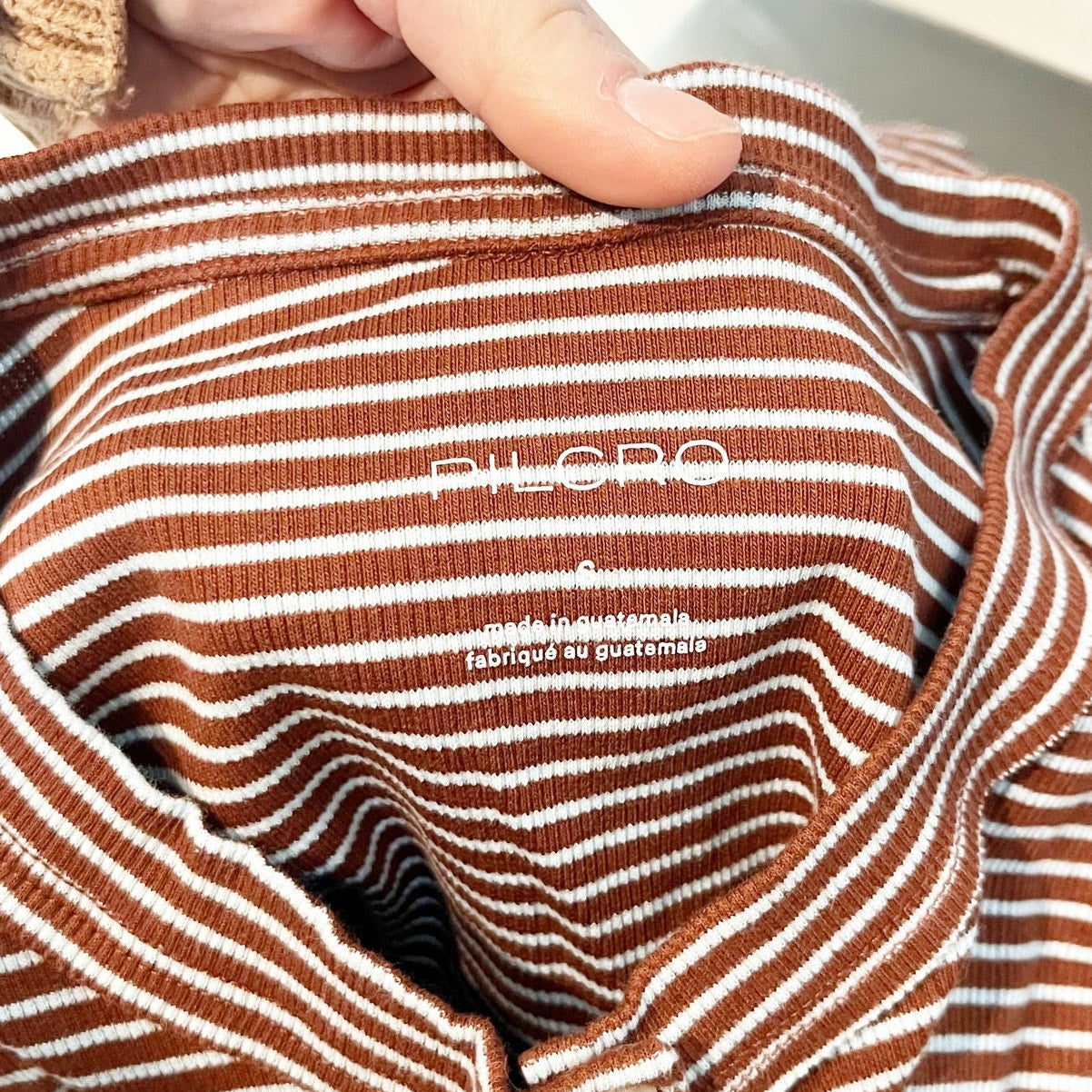 Pilcro Anthropologie Long Sleeve Ribbed Striped Henley Top Brown Stripe Small