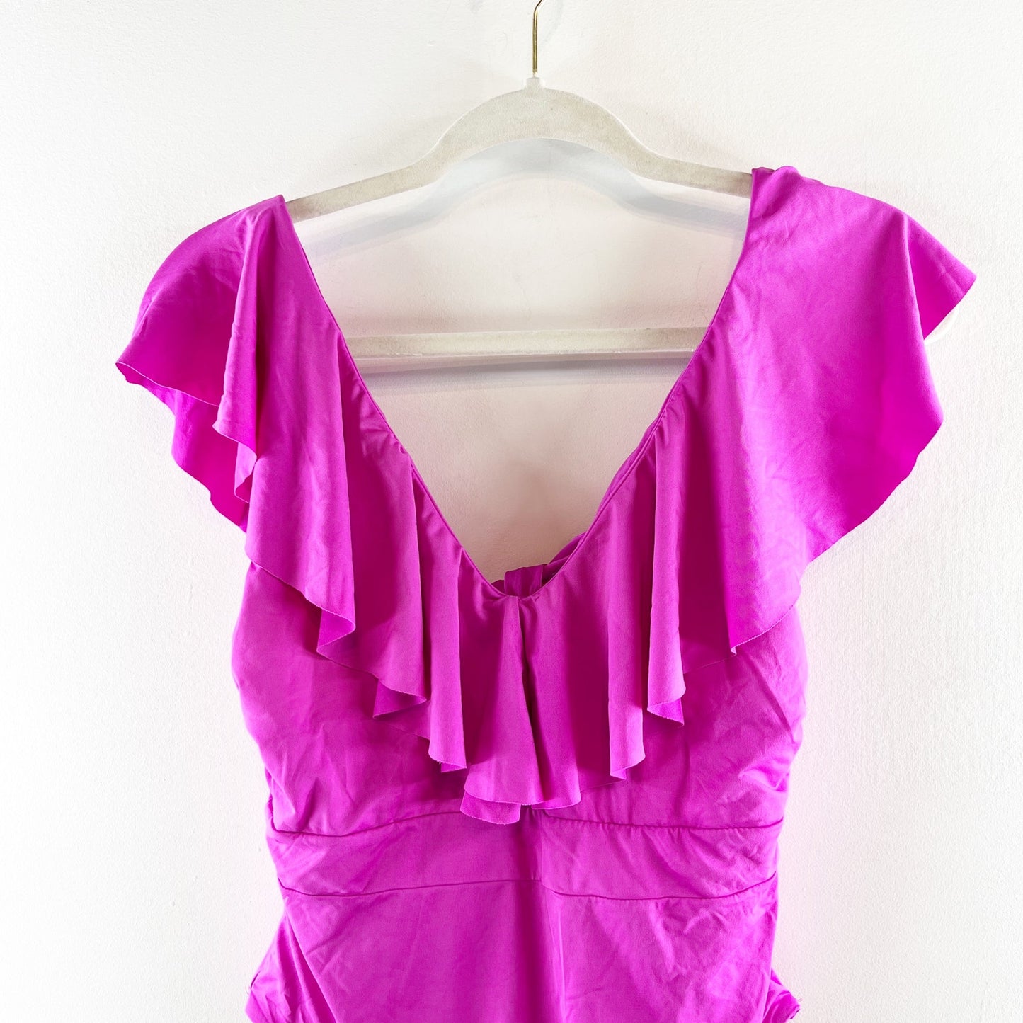 Trina Turk Swim Monaco Solids Ruffle V-Neck One Piece Swimsuit Stargazer Pink 6