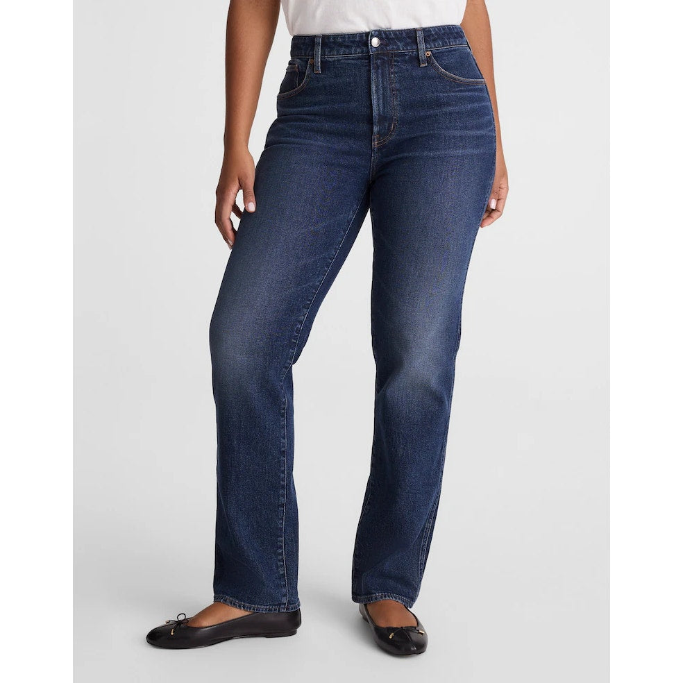 Madewell Curvy Longline High Rise Denim Straight Jeans Midnight Waters Wash 31