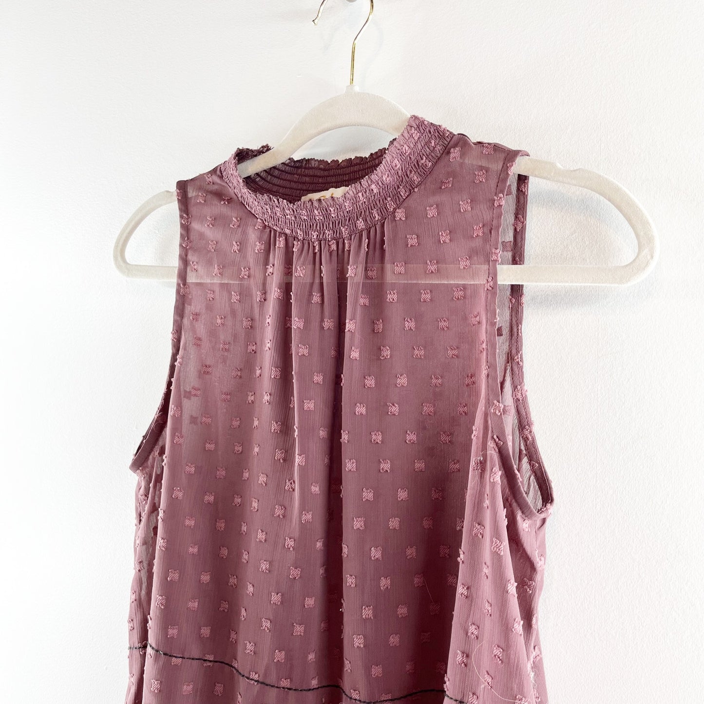 Dolan by Anthropologie Ida Sleeveless Smocked Mock Neck Blouse Top Maroon XS