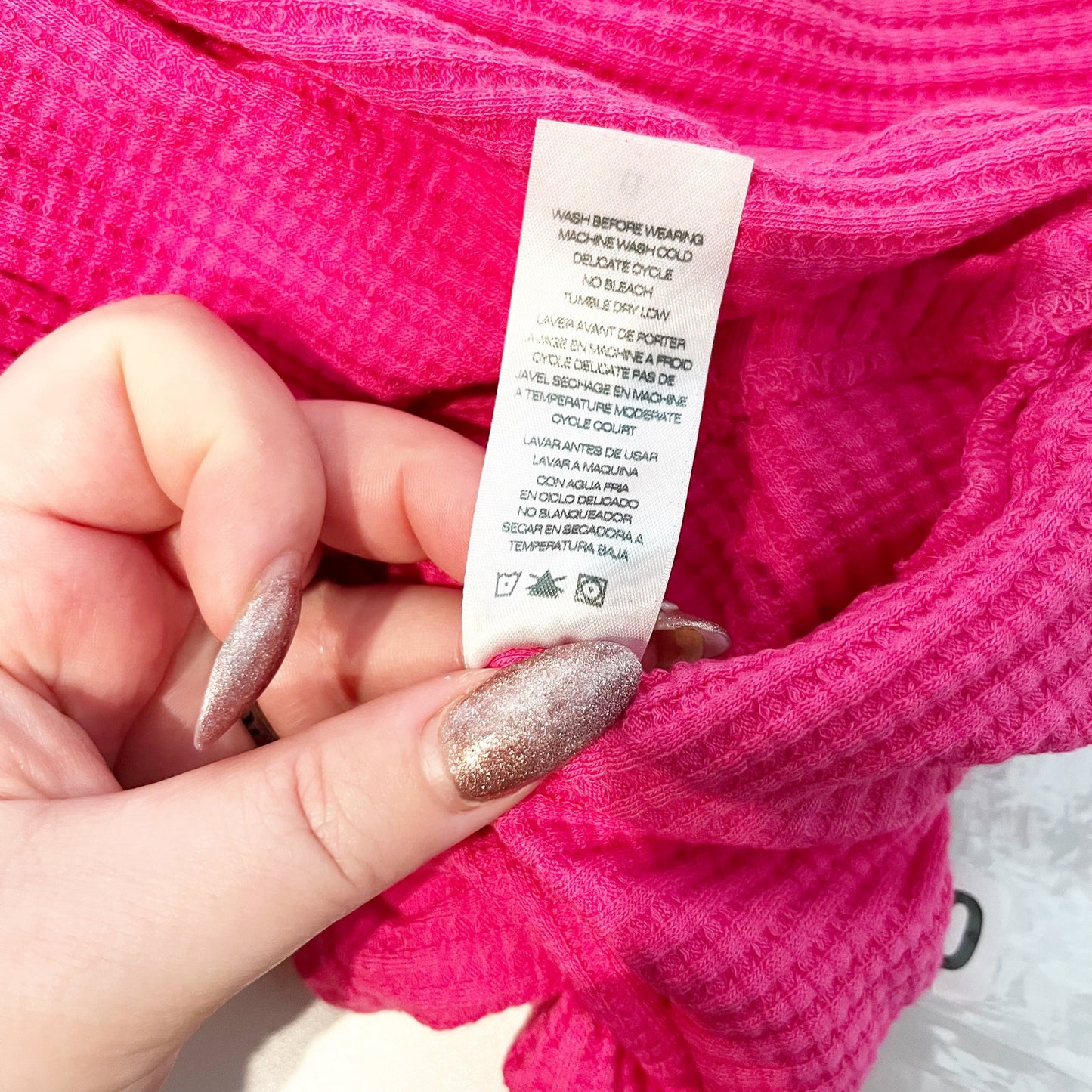 Sundry Evereve Long Sleeve Henley Waffle Thermal Snap Tee Pink XS