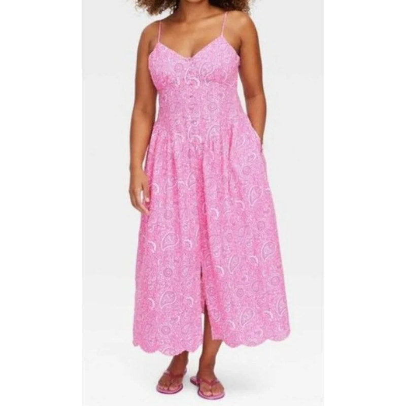 Roller Rabbit x Target Paisley Drop Waist Cotton Maxi Dress Pink Medium