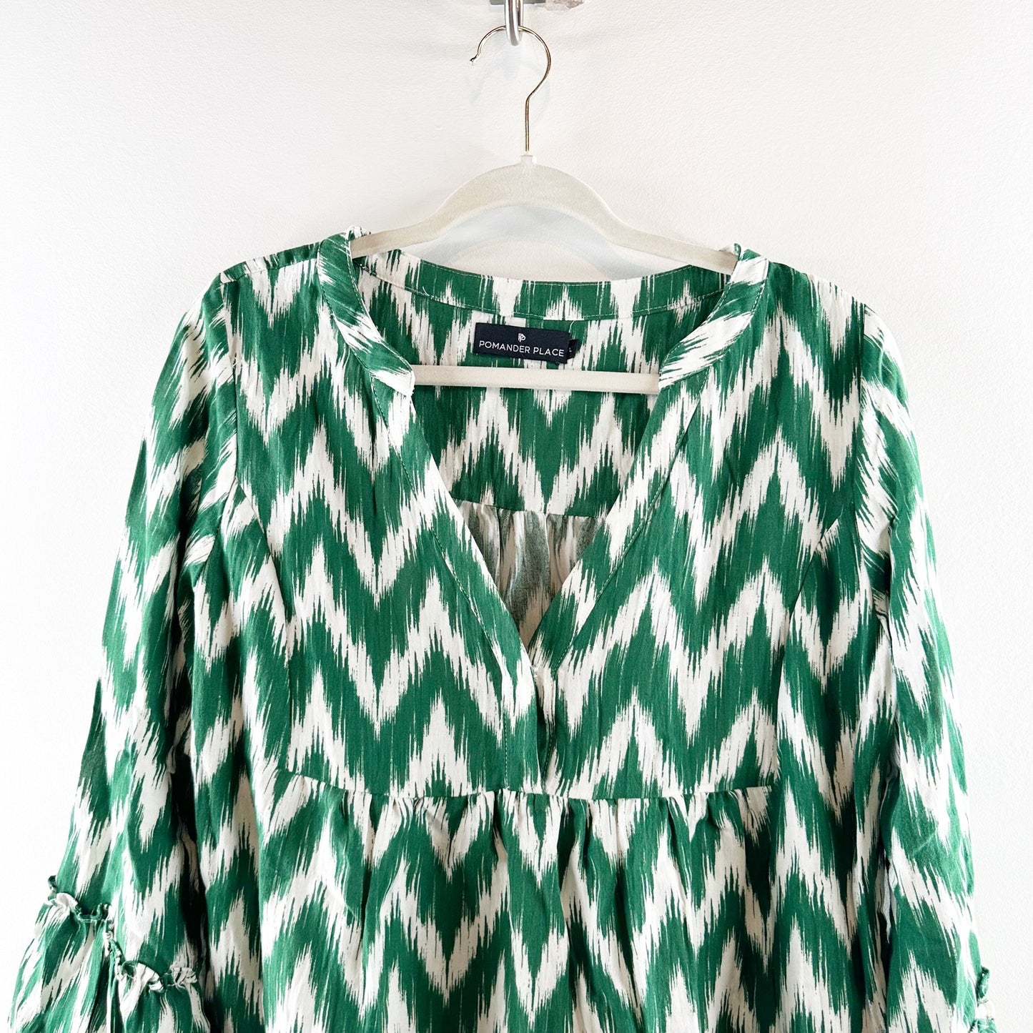 Pomander Place Tuckernuck Kenzo Ikat Blouse Top Shirt Green Large