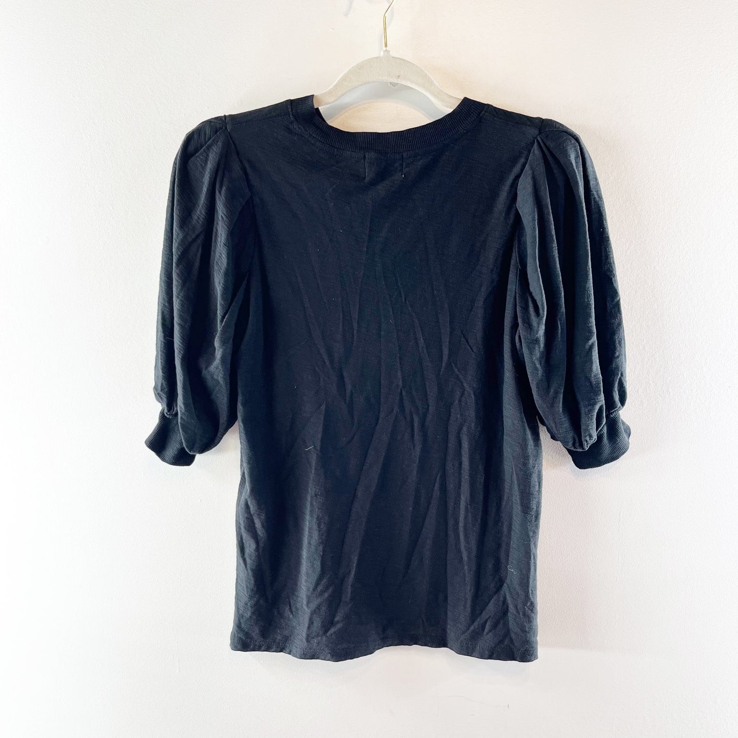 Nation LTD Loren Elbow Length Puff Sleeve Cotton Tee Shirt Top Black XS