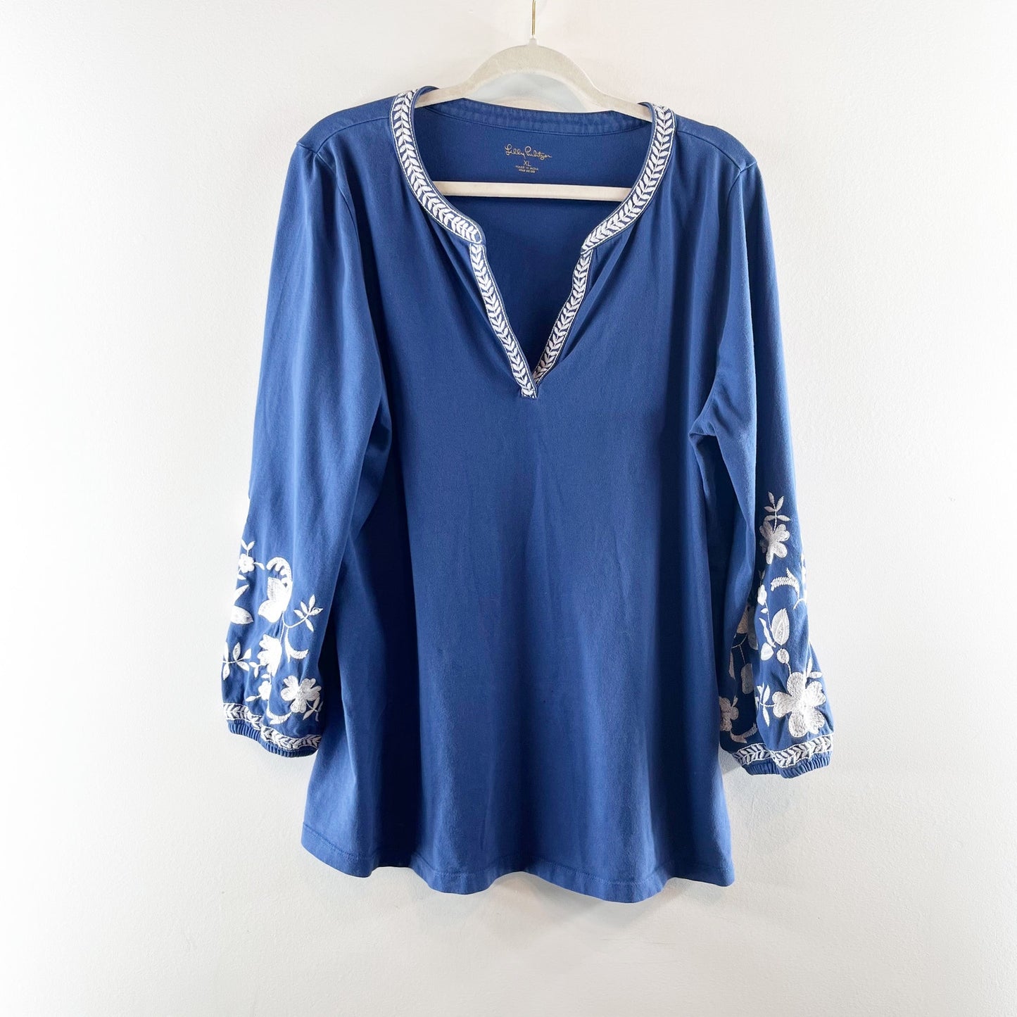 Lilly Pulitzer Kacia Knit Embroidered Tunic Top Oyster Bay Navy Blue XL