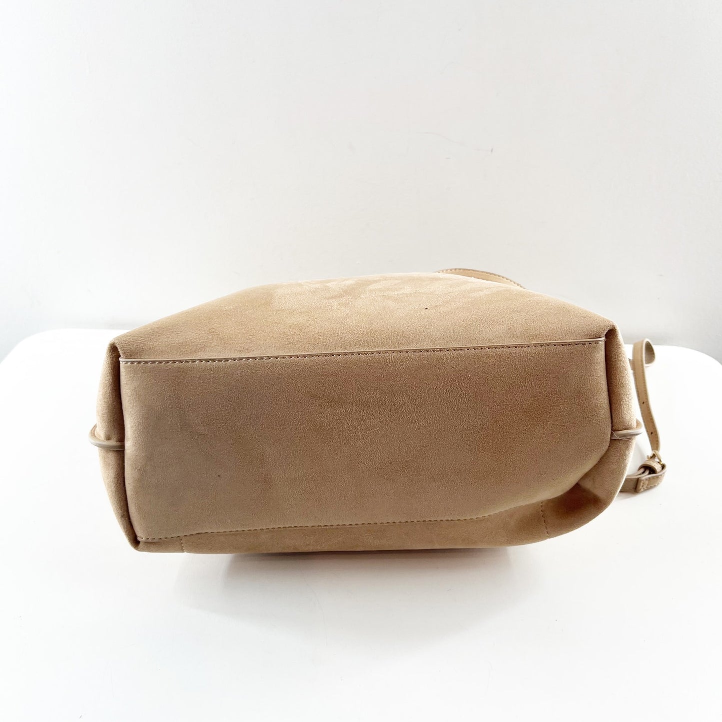 Banana Republic Suede Gold Round Handle Crossbody Tote Purse Bag Tan