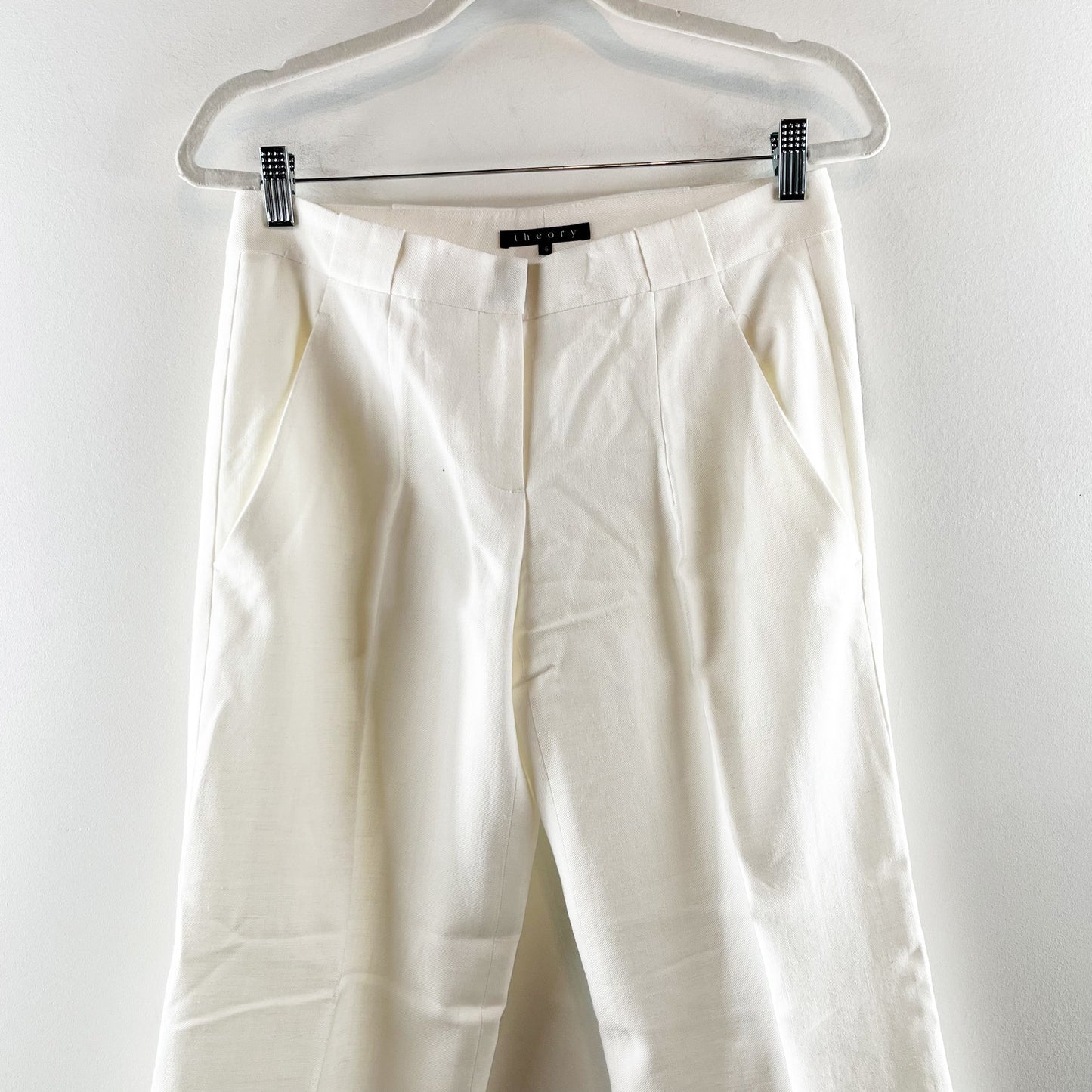 Theory Nayilla Sauve Stretch Linen Wide Leg Pants White 6