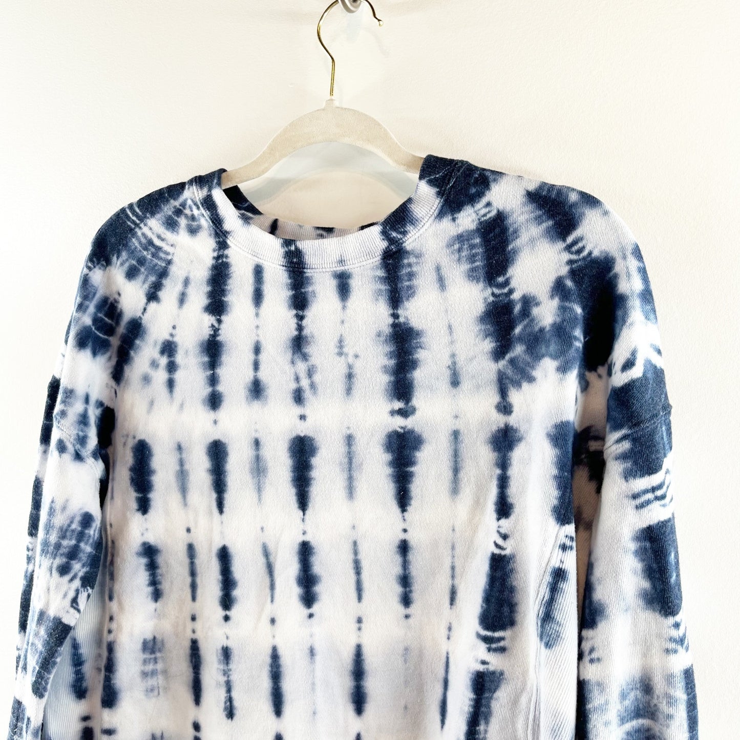 Roan + Ryan Isabella Tie Dye Rib Mix Pullover Sweatshirt Blue White XS