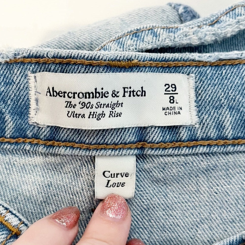 Abercrombie & Fitch '90's Straight Leg Ultra High Rise Curve Love Jeans Blue 8 L