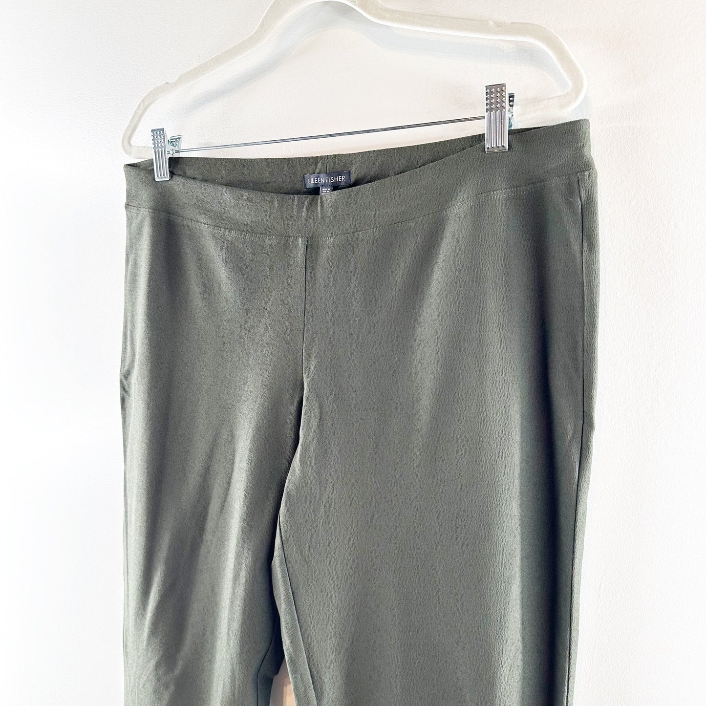 Eileen Fisher Machine Wash Slim Fit Ankle Stretch Crepe Pants Green Large