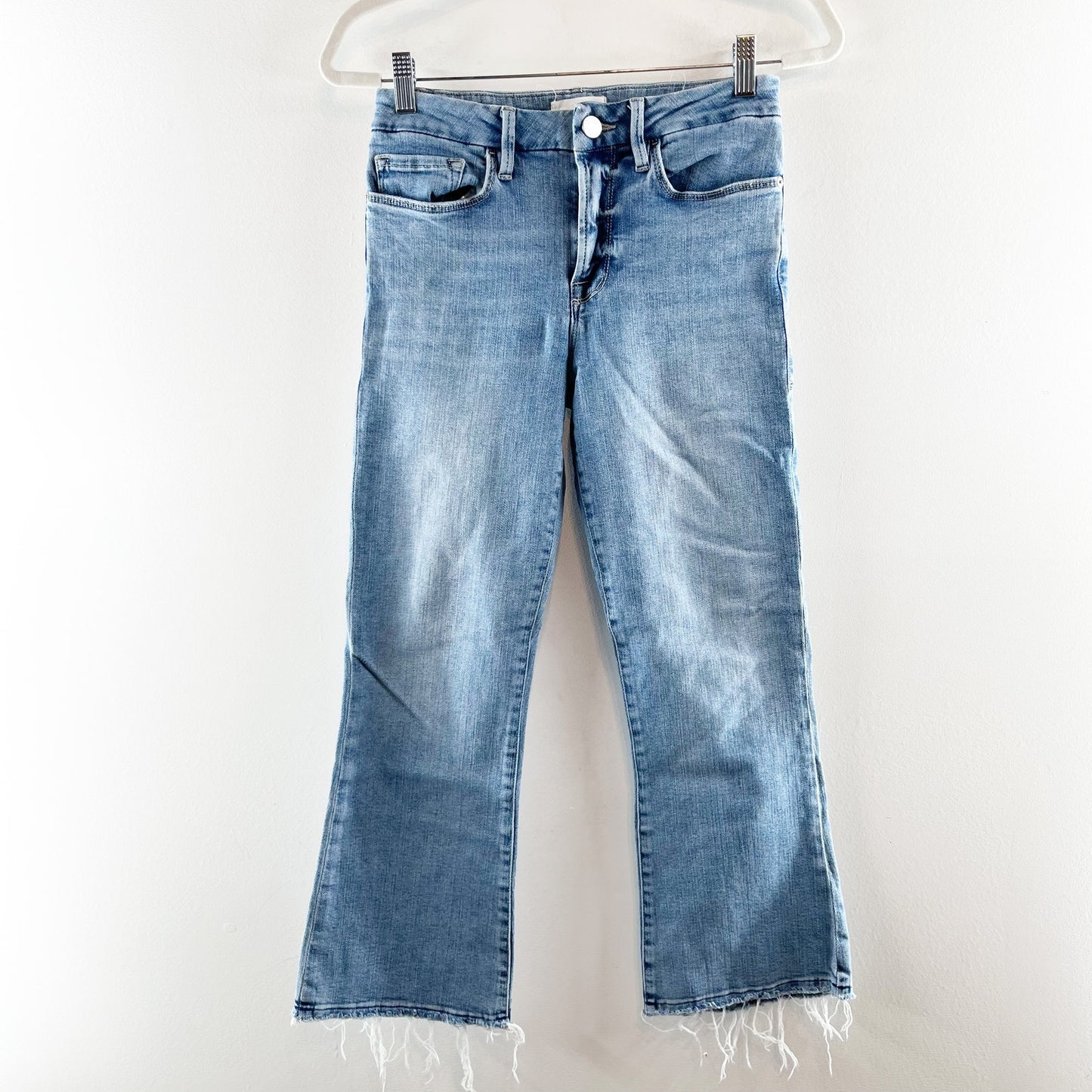 Frame High Waisted Denim Le Cropped Mini Boot Jeans Jadite Blue 26 / 2