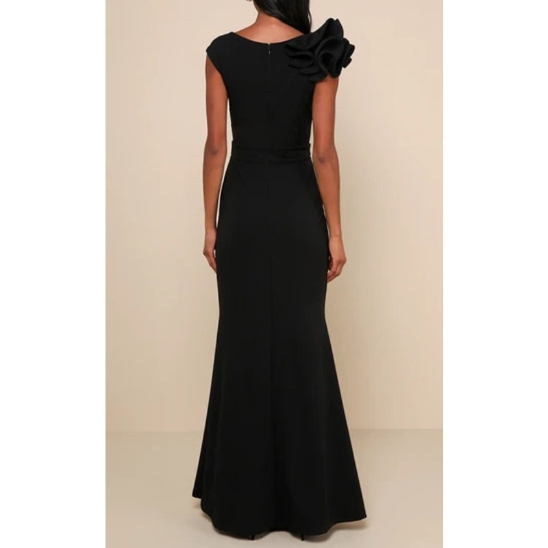 Lulus Lucette Sleeveless Ruffled Mermaid Maxi Dress Gown Black Medium