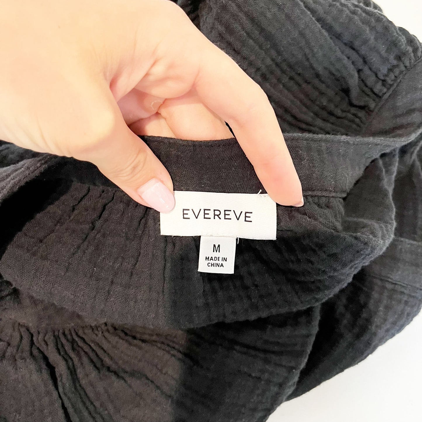 Evereve Annie Cotton Gauze Long Sleeve Button Up Shirt Top Black Medium