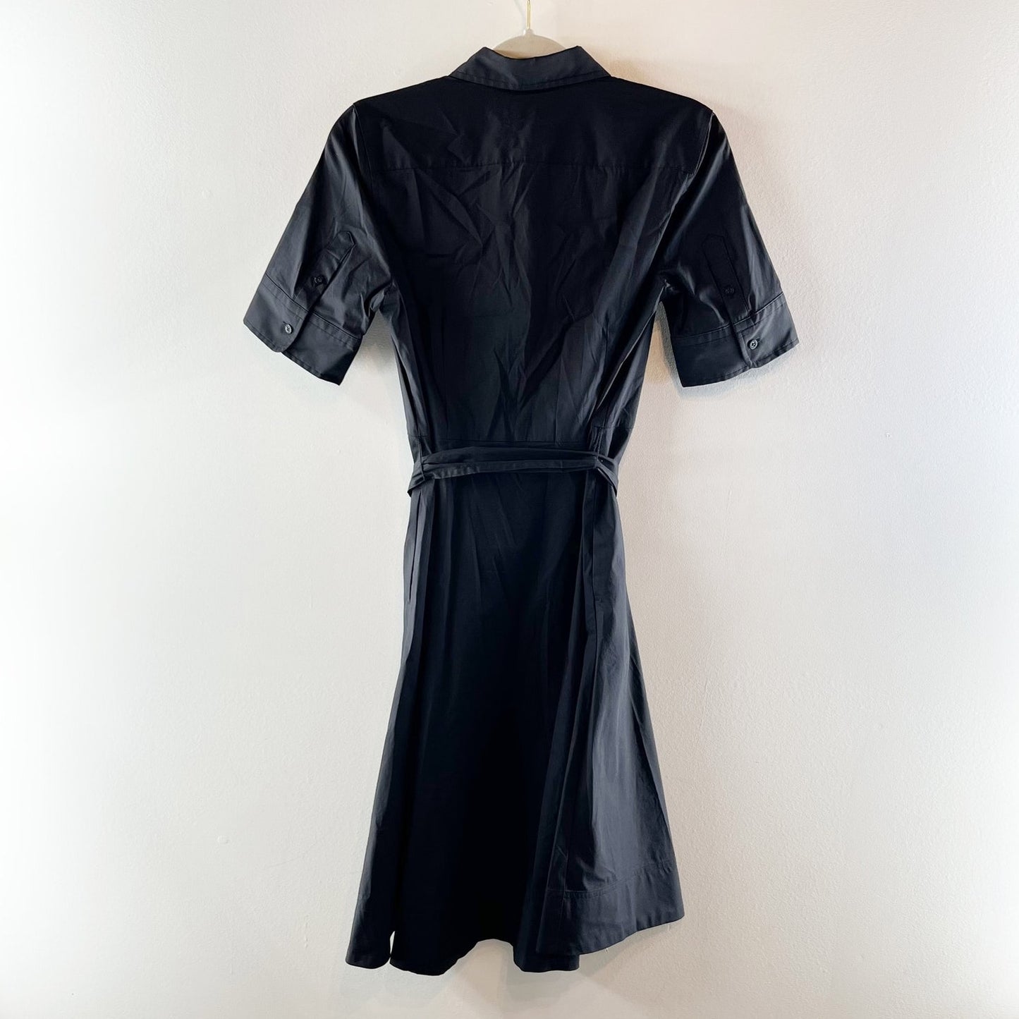 Ralph Lauren Short Sleeve Belted Cotton Blend Shirt Midi Dress Black 4 Petite