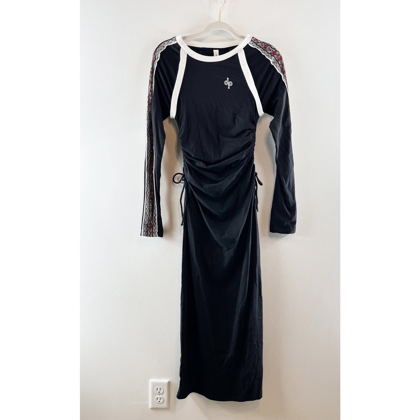 Daily Practice Anthropologie Long-Sleeve Ruched T-Shirt Midi Dress Black XS