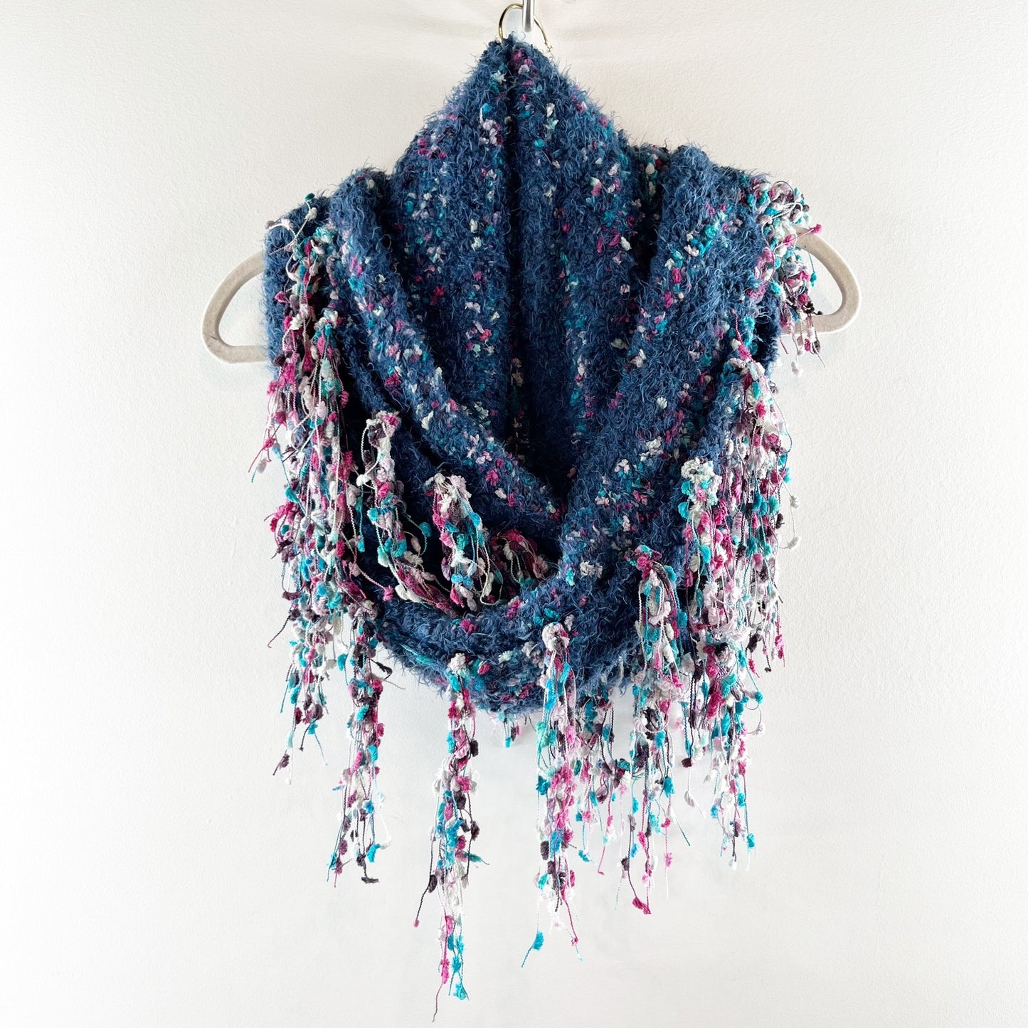 Free People Snuggle Stripe Fringe Trim Scarf Wrap Blue