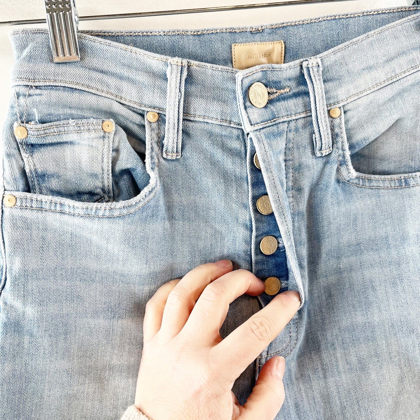 Mother The Tripper Ankle Fray Crop Boot Jeans Island Time Blue 24