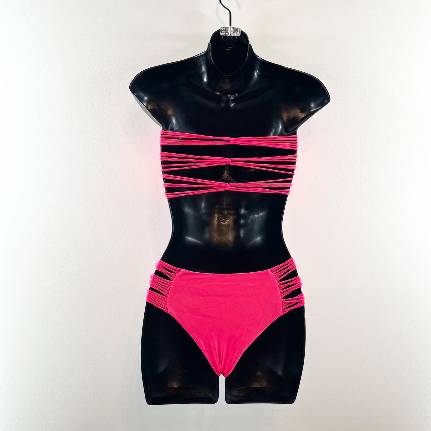 MIKOH Sunset Multi Strap Bandeau Bikini Top & Velzyland Bikini Bottom Pink M